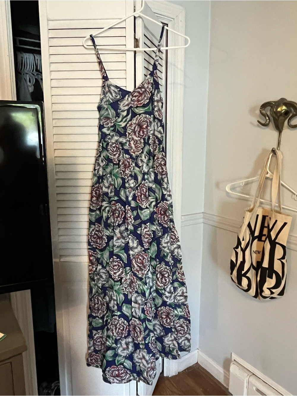 French Connection Floral Navy Maxi Dress with Spaghetti Straps